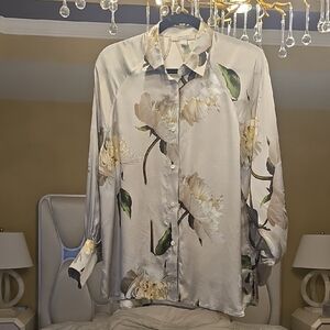 All Saints Gray Button Down Blouse with Notched Collar